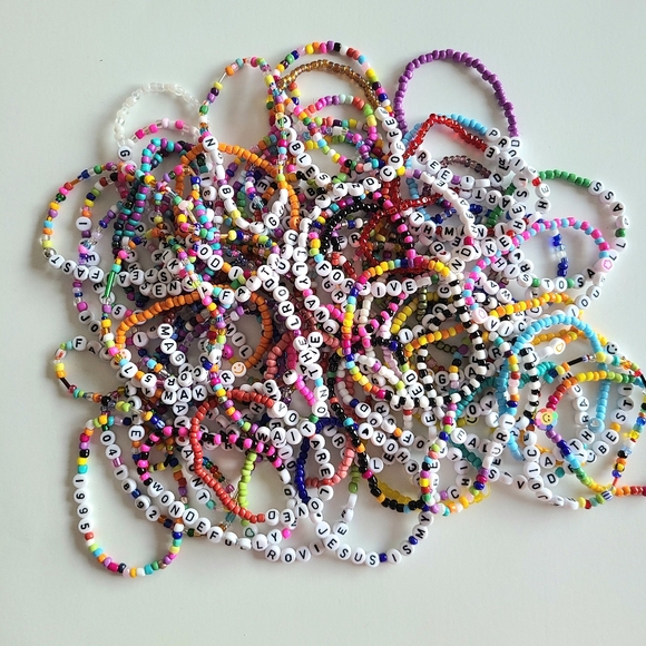 Custom Name Seed Bead Bracelet Set - Picture 6 of 9